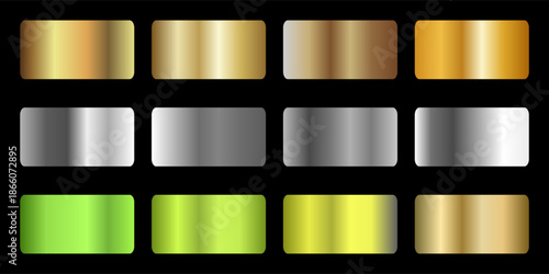 Collection of gold silver bronze and rose gold gradient texture background vector