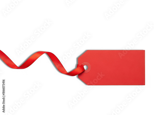 Bright red gift tag with curling ribbon