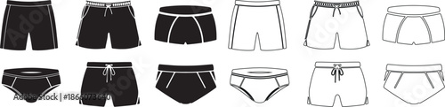 Set of Men's Underwear and Swimwear Styles Vector Illustrations for Fashion Design isolated PNG with Transparent Background
