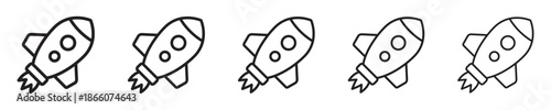 Rocket Line Icon, Startup Launch Icons Set.