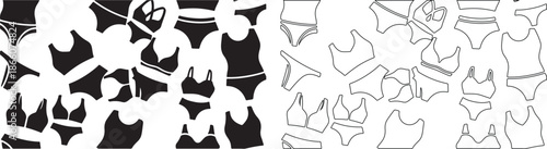 Vector Set of Swimwear Icons. Black and White Bikini and Swimsuit Silhouettes and Outlines for Design. isolated PNG with Transparent Background