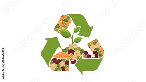 Food Waste Recycling Symbol with Organic Leftovers and Green Arrows