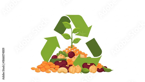 Recycling Symbol with Organic Waste and Sprouting Plant