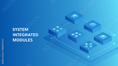 Flat vector illustration of system integration concept with connected modules