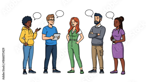 Diverse group of people engaging in conversation, sharing ideas and collaborating