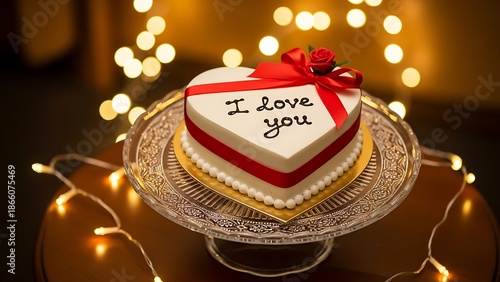 Heart-shaped cake with romantic message illustration