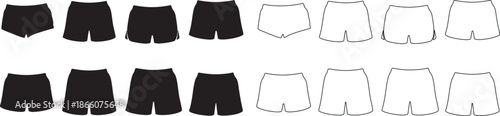 Set of Black and Outline Shorts and Underwear Vector Illustrations for Design isolated PNG with Transparent Background