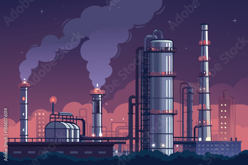 Oil Refinery Pipes Neon Night Glow Backgro