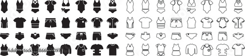 Collection of Swimwear and Clothing Icons Set in Modern Line and Glyph Style Vector isolated PNG with Transparent Background