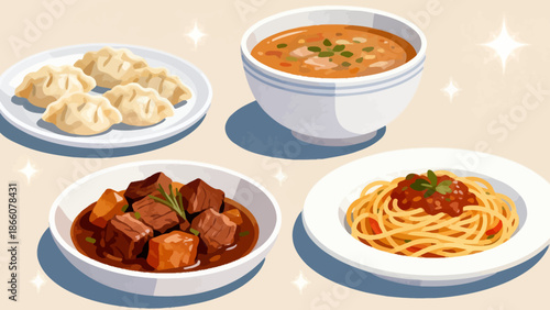 Illustration of assorted dishes
