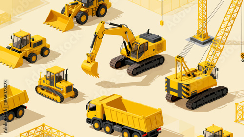 Yellow construction vehicles on site