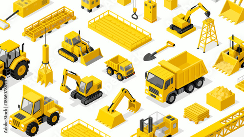 Yellow construction machinery vehicles