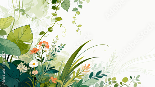 Illustration of colorful plants and flowers