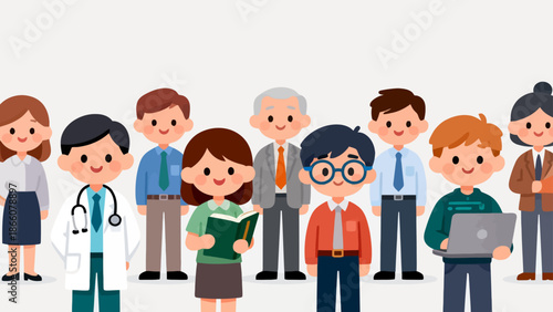 diverse group of professionals in cartoon style