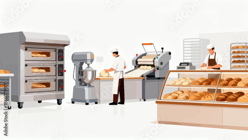 Bakery workers preparing bread