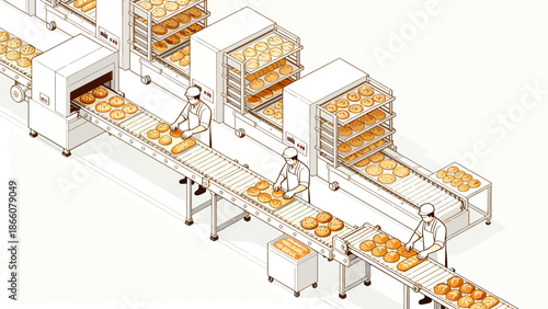 Bakery production line with workers
