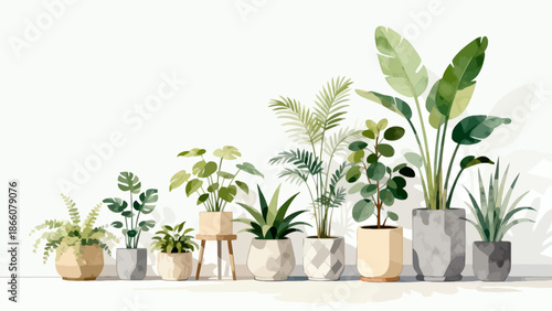 Potted plants in various containers