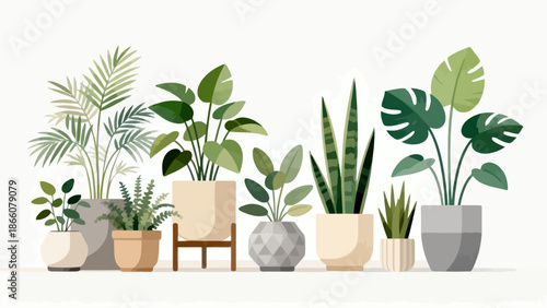Potted plants in various containers