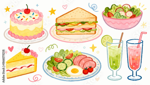Illustration of various food items