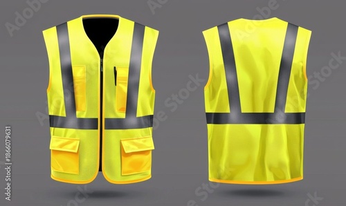 Front and Back Views of Yellow Fluorescent Security Vest