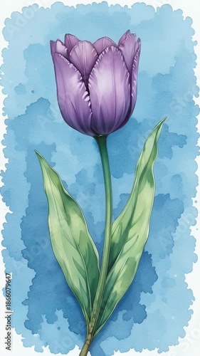 Watercolor Tulip Flower Pattern Background Video with Soft Blue Hues and Floral Design