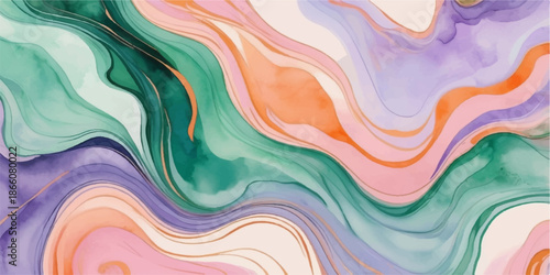 Abstract colorful background featuring fluid waves and a vibrant rainbow paint gradient with wavy blue and pink curves in a decorative vector illustration