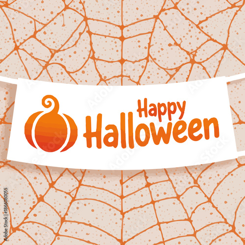 Isolated a Happy Halloween printable banner with Happy Halloween lettering text, logo, type, vector, slide background for greeting card, bunting, Halloween email signature, gift tags, Vector art.