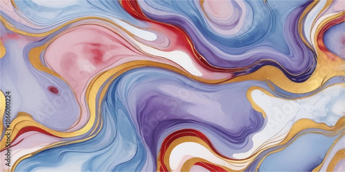 Abstract colorful background with liquid blue waves and metallic swirl paint flow creating a 3d wavy pattern for a vibrant art backdrop