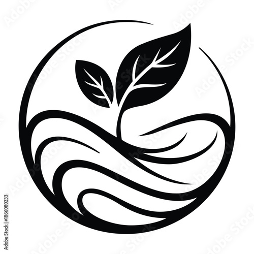 Eco Leaf Circle Logo Black Nature Sustainability Icon Isolated