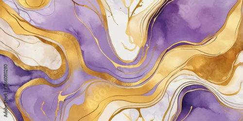 Abstract blue and yellow background featuring liquid water waves and a golden swirl pattern with a 3d flow design and reflective surface texture