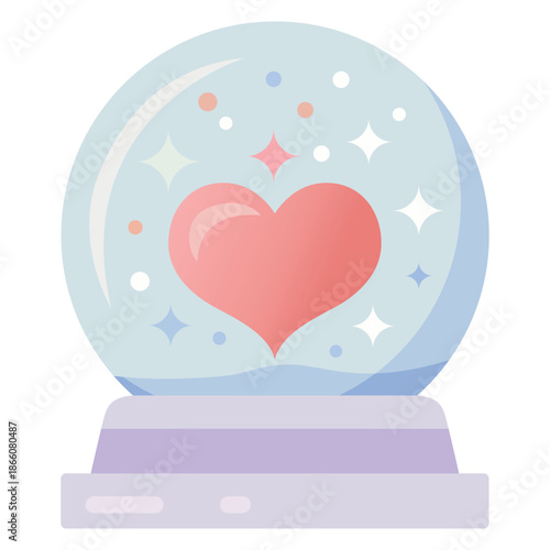 Romantic Heart Snow Globe Love Illustration in Soft Pastel Colors