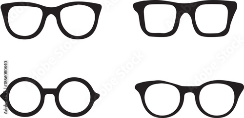 eyeglasses frames collection black outline various styles vintage modern optical icon set isolated on white background.