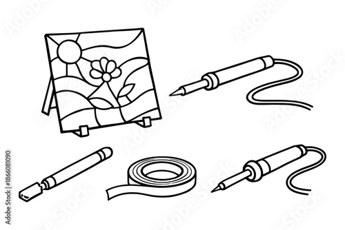 Wood burning tools and artwork line art design for craft enthusiasts