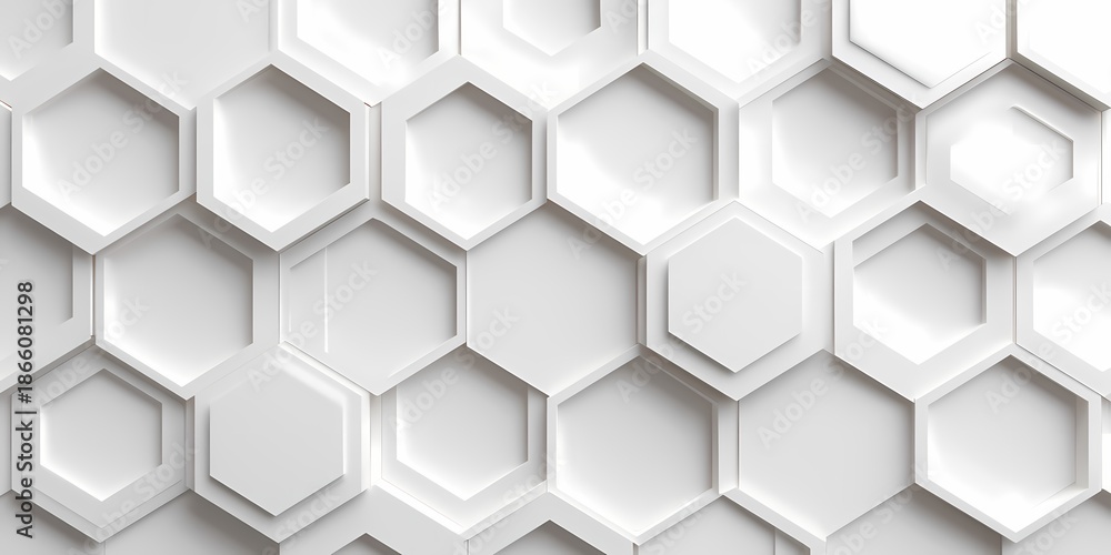 Fototapeta premium Geometric hexagonal honeycomb tile pattern with white raised cells and soft shadows