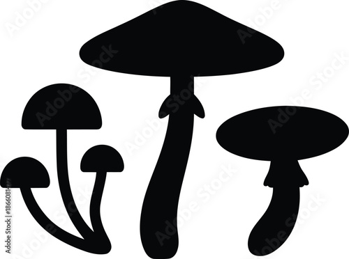 Black and white mushroom silhouette illustration vector set white background