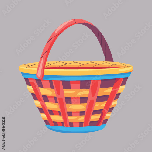 Empty wicker basket illustration. Handwoven basket vector design