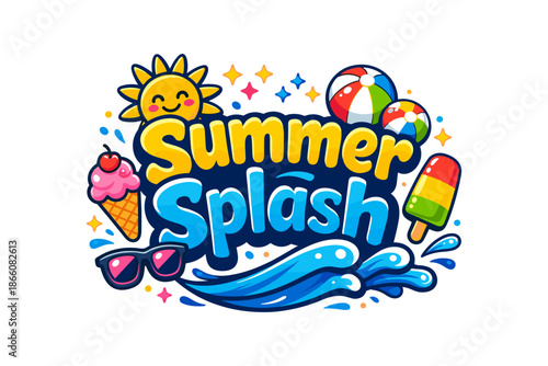Summer splash fun with sun, ice cream, beach balls, and popsicles