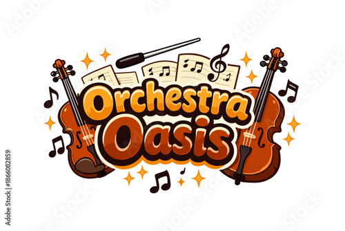 Orchestra oasis: musical harmony with violins and sheet music