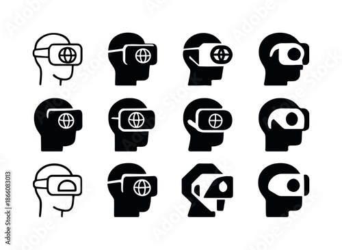 VR Icon Set. Virtual reality and its impact on the internet experience. Icon set. Set Logo of Virtual reality and its impact on the internet experience: VR