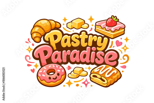 Pastry paradise: delicious assortment of sweet treats in colorful flat design