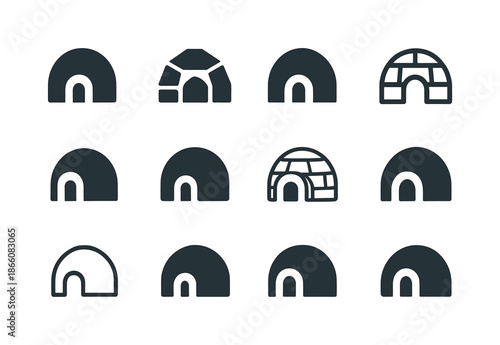 Arctic Logo Variations. Arctic. Icon set. Set Logo of Arctic: igloo with arched entrance. harmonious logo variations of the same emblematic concept, each with