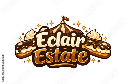 Eclair estate logo: creamy pastry theme with chocolate flair and festive tent design