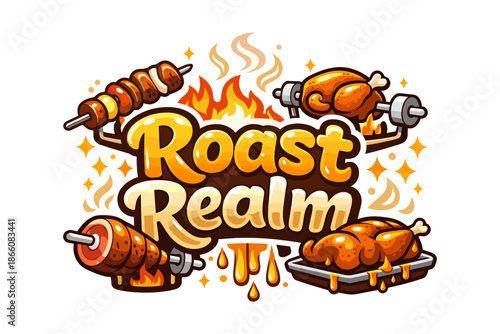 Barbecue delight: juicy meat and chicken roasting with flames and dripping sauce