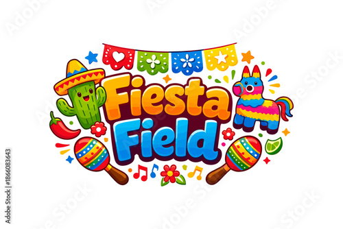 Colorful fiesta celebration with cactus pinata and maracas