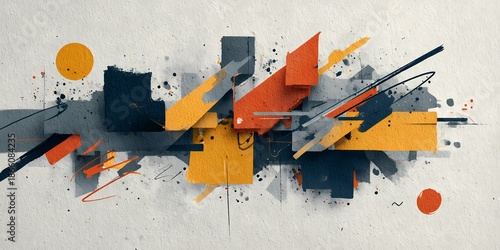 Abstract geometric graffiti with colorful angular blocks, splashes and lines