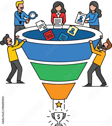 Business people working together on a sales funnel process.