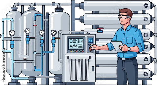 Expert presenting checklist for industrial water treatment system maintenance