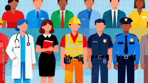 Diverse group of professionals in uniforms