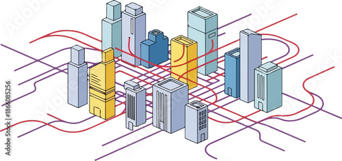 Isometric Smart City Network Illustration.
