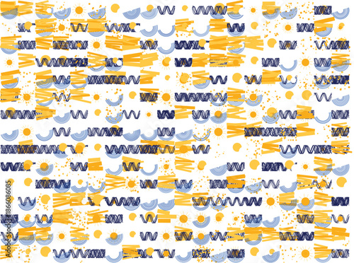 Vibrant abstract pattern with wavy lines and dots